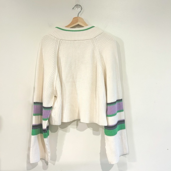 Free People Greta Stripe Half-Zip Mock Neck Sweater Size Large NWT - Picture 7 of 15